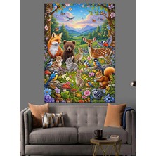 Tablomega Orman Hayvanları Doğa Manzarası Dekoratif Kanvas - Mdf Ahşap Tablo