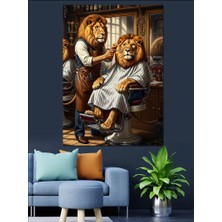 Karizma Tablo Berber Aslan Traş Yapıyor Dekoratif Kanvas - Mdf Ahşap Tablo