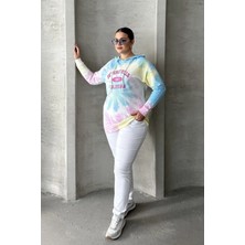 Stil Diva Büyük Beden Batik Desenli Kapüşonlu Baskılı Ince Sweatshirt 303144