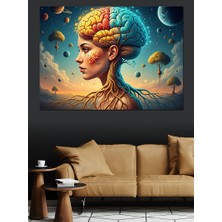 Karizma Tablo Renkli Beyin Ağaç Illüstrasyonu Dekoratif Kanvas - Mdf Ahşap Tablo