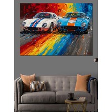 Karizma Tablo Renkli Yarış Arabaları Çizimi Dekoratif Kanvas - Mdf Ahşap Tablo