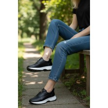 Konfores 1965-273061 Hakiki Deri Anatomik Tabanlı Kadın Sneakers Ayakkabı - NKT01965-SIYAH Beyaz-40