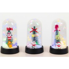 Hediye Sandalı Işıklı Yılbaşı Dekoratif Cam Fanus Mini Çam Ağacı ve Noel Baba Figürlü - 3 Model Seçeneği