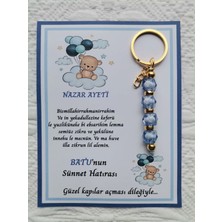 İ&DBABY 100 Adet Balonlu Ayı Kişiye Özel Nazar Ayeti Sünnet Hatırası Dağıtmalık Mavi Anahtarlık Hediyelik