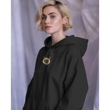 Muhtar Store Siyam Kedili Hoodie Unisex %100 Pamuk | Siyah Kapüşonlu Sweatshirt Göğüs Ortası Minimal Logo