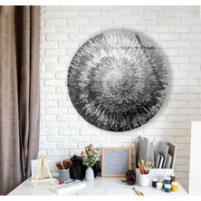 Myphotostation Gümüş Soyut Yuvarlak Cam Tablo Temperli Uv Baskı Duvar Tablosu Modern Dekor