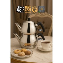 Comprox Bestchef Orta Boy Paslanmaz Çelik Çaydanlık Takımı – Indüksiyon Uyumlu, Ergonomik SAPLI,2,25LT+1,3L