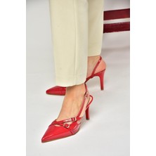Fox Shoes S654071908 Kırmızı Rugan Kısa Topuklu Kadın Ayakkabı