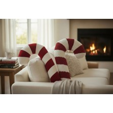 K-LAY 2'li Set 40 cm Kırmızı Dokulu Kumaş ve Düz Kumaş Baston Şeker Yılbaşı Dekorasyon Peluş Oyuncak