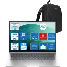 Hp Probook 4 G1I Intel Ultra7 255U 24GB Ddr5 256GB SSD Intel® Grafik IPS 300 Nits 14"inç 1920 x 1200 WIN11PRO Taşınabilir Bilgisayar D03KGETP06+ZETTAÇANTA