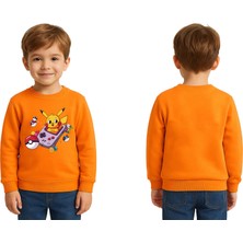 Sedirli Unisex Pikaçu Baskılı Çocuk Swaetshirt 3 Iplik Şardonlu