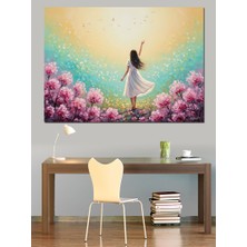 Artmeg Beyaz Elbiseli Kadın Doğa Dekoratif Kanvas - Mdf Ahşap Tablo