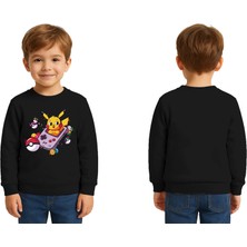 Sedirli Unisex Pikaçu Baskılı Çocuk Swaetshirt 3 Iplik Şardonlu