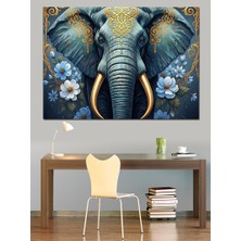 Karizma Tablo Süslü Fil Başı Portresi Dekoratif Kanvas - Mdf Ahşap Tablo