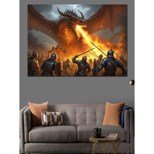 Karizma Tablo Ejderha ve Savaşçılar Savaşı Dekoratif Kanvas - Mdf Ahşap Tablo