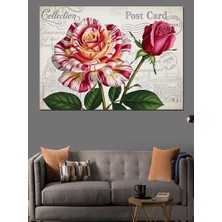 Karizma Tablo Pembe Gül Vintage Kartpostal Dekoratif Kanvas - Mdf Ahşap Tablo