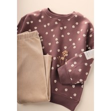 Cigit Kadife Taytlı Sweatshirt Takım 2-10 Yaş A Kahve