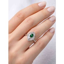 Hid Silver Hidsilver Yztymbyzm Yeşil Zirkon Taşlı Yaprak Motifli Bayan Yüzük Modeli