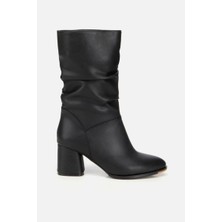 Yaya By Hotiç Kadın Siyah Kırışık Görünümlü Diz Altı Topuklu Bot