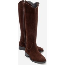 Luvi Ruız Kahverengi Süet Hakiki Deri Streç Detaylı Kadın Çizme