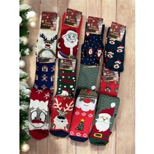 12'li Yılbaşı Temalı Unisex Pamuklu Çorap Seti - One Size (Standart Beden)