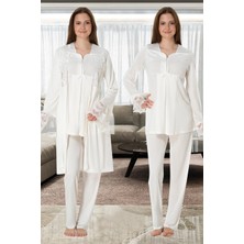 Kocabey T 4084 Dantelli Sabahlıklı Lohusa Pijama Takımı