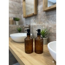 ELDA Home Banyo Mutfak Sıvı Sabunluk Cam Çizgili Kahve 500 Mg