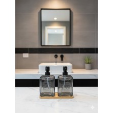 ELDA Home Banyo Mutfak Sıvı Sabunluk Seti Cam Kare Füme  500 Mg