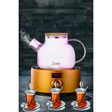 Comprox Cambu (Lilamor)Bambu Zarafeti, Isıya Dayanıklı 1100ML Süzgeçli Cam Demlik Bitki Çayları ,borosilikat