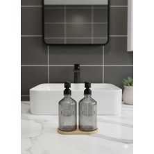 ELDA Home Banyo Mutfak Sıvı Sabunluk Seti Cam Çizgili Füme