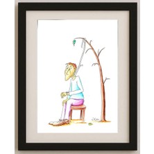 Karikatural Gholam Hossein Hajiagha 25X18CM Orijinal Karikatür Tablo