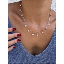 Hercy Kare Zirkon Taşlı Gold Altın Kaplama Sallantılı Kolye | Taşlı Kolye