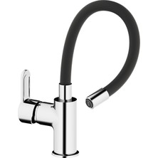 Adell Lento Flexy Mutfak Bataryası – Esnek Siyah Hortum | Tek Kollu | 360° Döner Başlık | Parlak Krom Gövde | 15492371