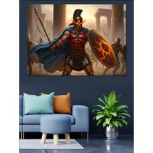 Karizma Tablo Kılıçlı Zırhlı Savaşçı Illüstrasyon Dekoratif Kanvas - Mdf Ahşap Tablo