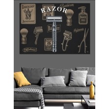 Karizma Tablo Berber Malzemeleri Siyah Zemin Dekoratif Kanvas - Mdf Ahşap Tablo