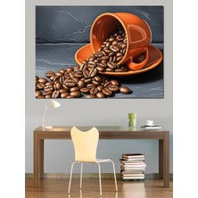 Karizma Tablo Dökülen Kahve Çekirdekleri Fincan Dekoratif Kanvas - Mdf Ahşap Tablo