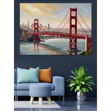 Karizma Tablo Kırmızı Köprü Şehir Manzarası Dekoratif Kanvas - Mdf Ahşap Tablo