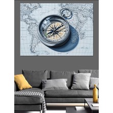 Karizma Tablo Eski Pusula Harita Üzerinde Dekoratif Kanvas - Mdf Ahşap Tablo