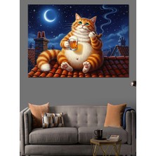 Karizma Tablo Çatıda Keyif Yapan Kedi Dekoratif Kanvas - Mdf Ahşap Tablo