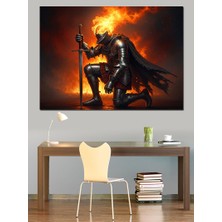 Karizma Tablo Alevli Şövalye Savaşçı Çizimi Dekoratif Kanvas - Mdf Ahşap Tablo