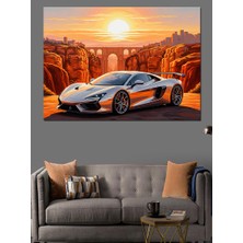 Artmeg Turuncu Spor Araba Manzara Dekoratif Kanvas - Mdf Ahşap Tablo