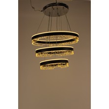 GN Gen Aydınlatma Lüks Siyah Gövde 3'lü Halka Tasarım Altın Parçacıklı Kristal Görünümlü Sarı LED Avize