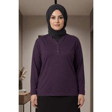 Pıtırcık Cimariva Kadın Neval Büyük Beden V Yaka Taşlı Mürdüm Bluz