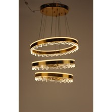 GN Gen Aydınlatma Lüks Gold Kaplama 3'lü Halka Tasarım Zikzak Akrilik Kristal LED Avize