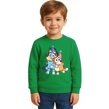 Sedirli Unisex Bluey Baskılı Çocuk Swaetshirt 3 Iplik Şardonlu