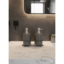 ELDA Home Banyo Mutfak Sıvı Sabunluk Set Gri Porselen