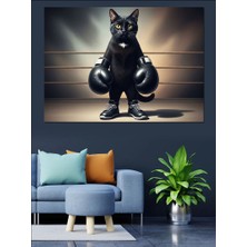 Artmeg Boks Yapan Kara Kedi Dekoratif Kanvas - Mdf Ahşap Tablo