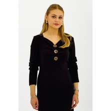 On Triko Önü Büzgülü Düğmeli Triko Elbise 63400