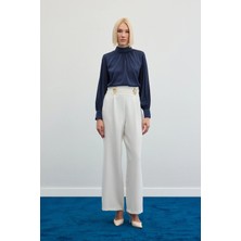 Sateen Bel Aksesuarlı Pantolon - Ekru