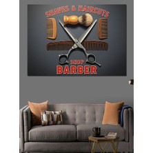 Berber Dükkanı Tıraş Seti Dekoratif Kanvas - Mdf Ahşap Tablo